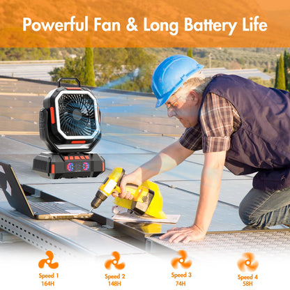 Camping Fan 40000mAh Battery Powered Fan Rechargeable 4 Speeds with LED Lantern - Portable Outdoor Tent Fans with Hanging Hook
