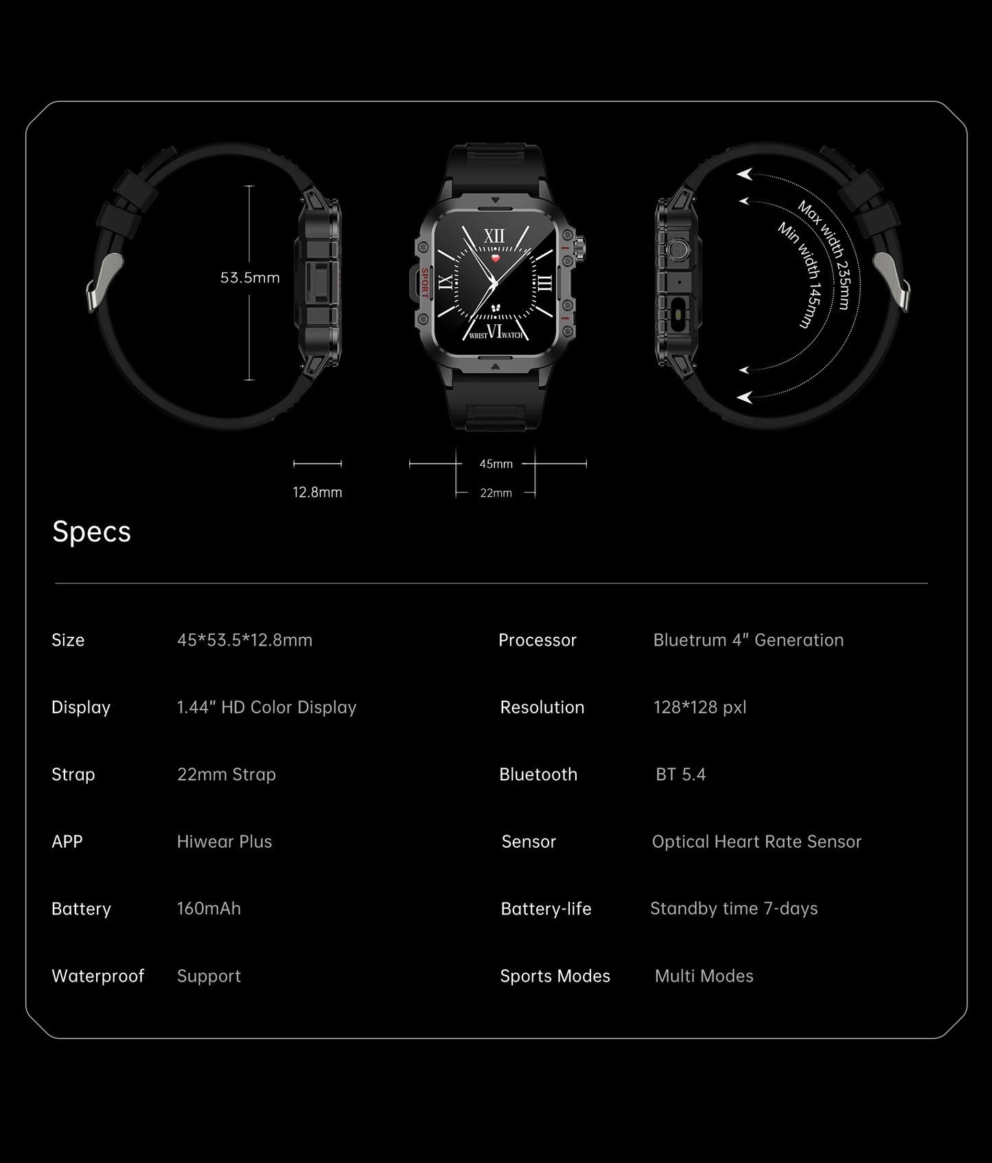 2025 New for Xiaomi Military Smart Watch Men IP67 3ATM Outdoor Sports Fitness Tracker Health Monitor 1.44Inch BT Call Smartwatch