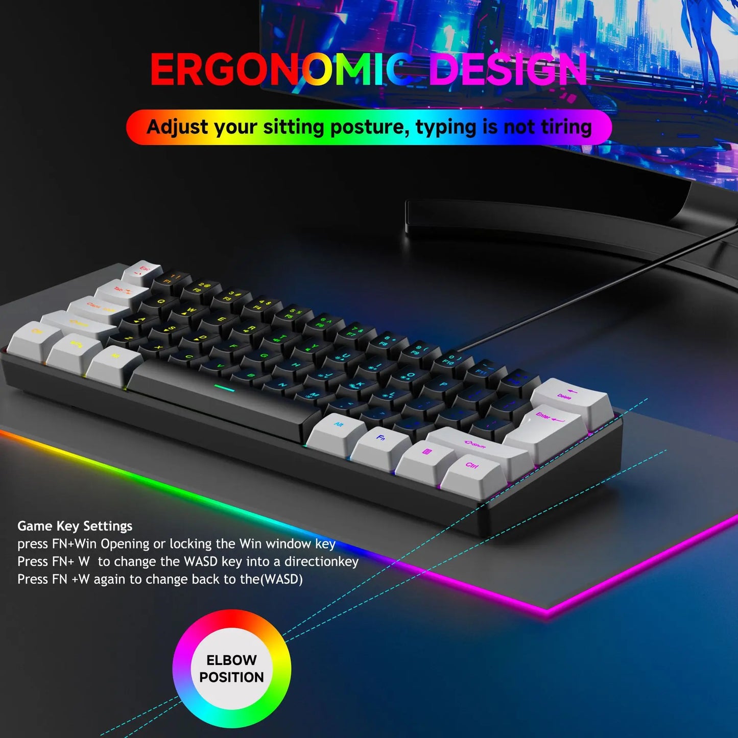 Teclado 61 key RGB Gamer keyboards 60% keyboard teclado para computadora ergonomic tastiera black white mini klavye toetsenbord