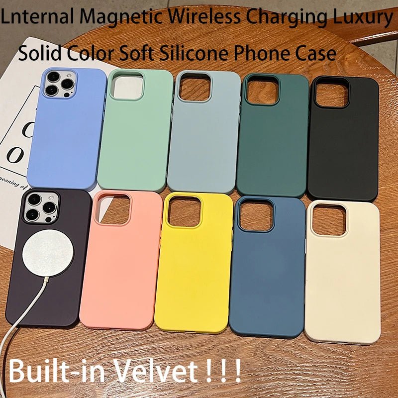 For Magsafe Magnetic Solid Color Liquid Silicone Phone Case For iPhone 16 Pro Max 14 11 12 13 15 Pro Max Mini Bumper Back Cover
