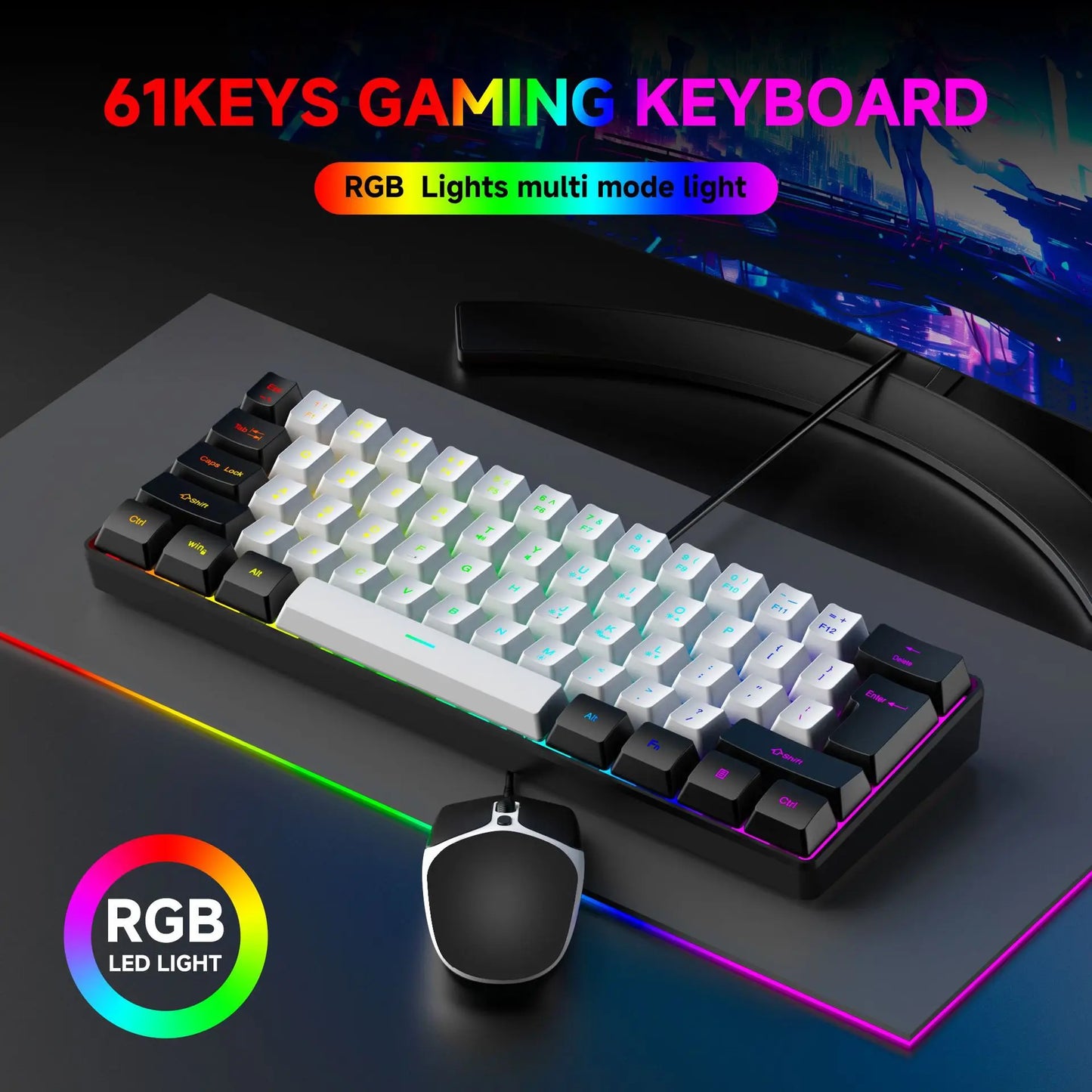 Teclado 61 key RGB Gamer keyboards 60% keyboard teclado para computadora ergonomic tastiera black white mini klavye toetsenbord