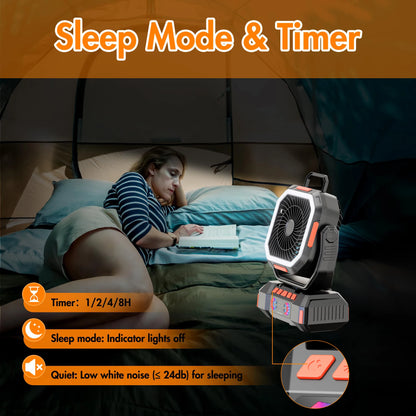 Camping Fan 40000mAh Battery Powered Fan Rechargeable 4 Speeds with LED Lantern - Portable Outdoor Tent Fans with Hanging Hook