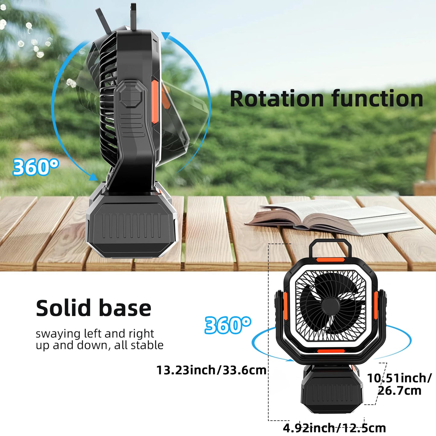 Camping Fan 40000mAh Battery Powered Fan Rechargeable 4 Speeds with LED Lantern - Portable Outdoor Tent Fans with Hanging Hook