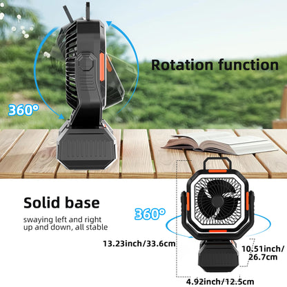 Camping Fan 40000mAh Battery Powered Fan Rechargeable 4 Speeds with LED Lantern - Portable Outdoor Tent Fans with Hanging Hook