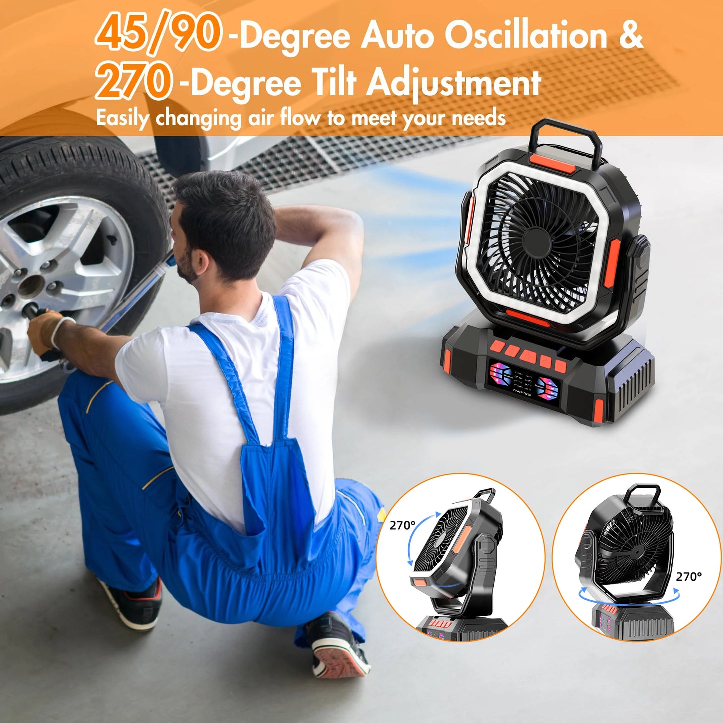 Camping Fan 40000mAh Battery Powered Fan Rechargeable 4 Speeds with LED Lantern - Portable Outdoor Tent Fans with Hanging Hook