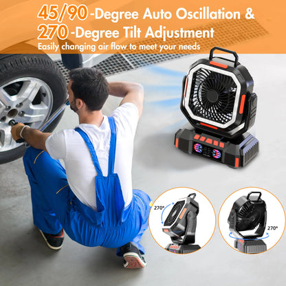 Camping Fan 40000mAh Battery Powered Fan Rechargeable 4 Speeds with LED Lantern - Portable Outdoor Tent Fans with Hanging Hook